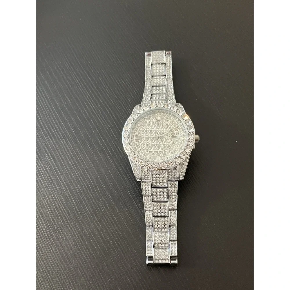 Moissanite Bussdown watch silver tone stainless steel